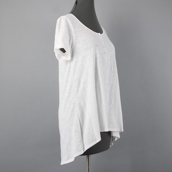 9-h15 STCL $58 Sz S Ivory White Round Neck 1/4 Button Hi Low 100% Cotton Top - Picture 6 of 14
